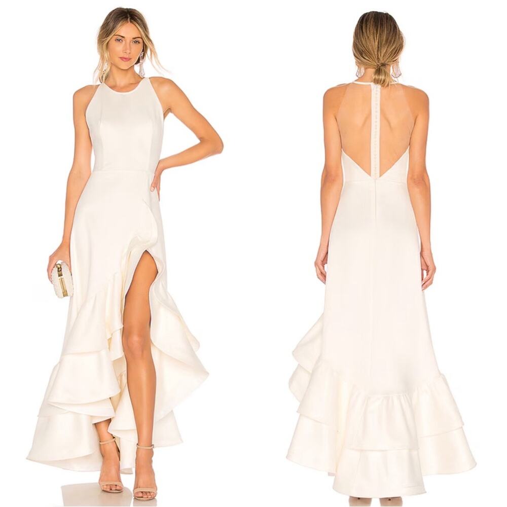 Bronx and Banco White Paros Ruffle Tiered Maxi Gown Size Medium